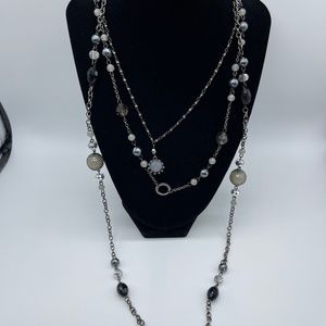Gunmetal Multicolor Bead 3 Strand Necklace